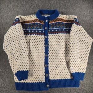 Vtg Norwegian Wool Cardigan Sweater Women's M Blue Fair Isle Nordic  Birdseye